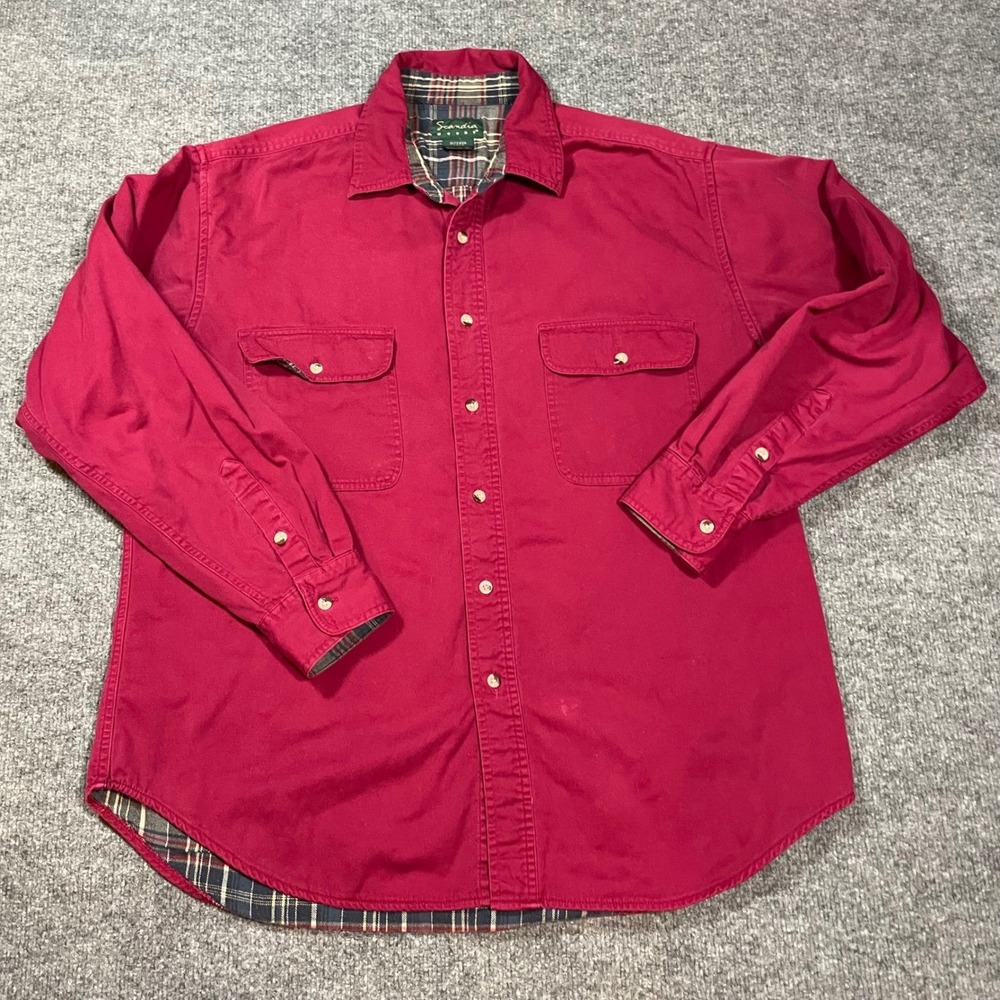Scandia Woods Flannel Lined Long Sleeve Button Up Shirt Red Plaid Men Large